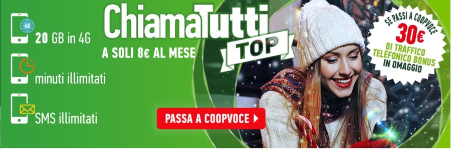 Chiamatutti Top di CoopVoce: attivabile fino a gennaio con bonus omaggio