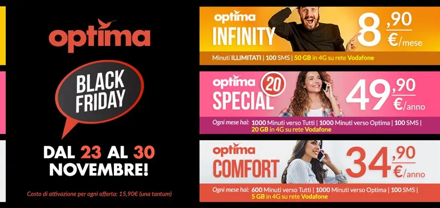 Il Black Friday di Optima: super sconti per Infinity, Special e Comfort