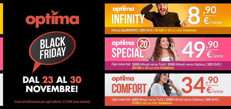 Il Black Friday di Optima: super sconti per Infinity, Special e Comfort