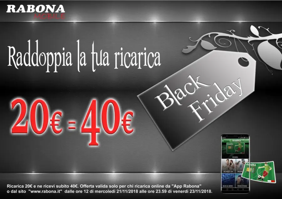 Black Friday di Rabona Mobile: ecco come raddoppiare le ricariche