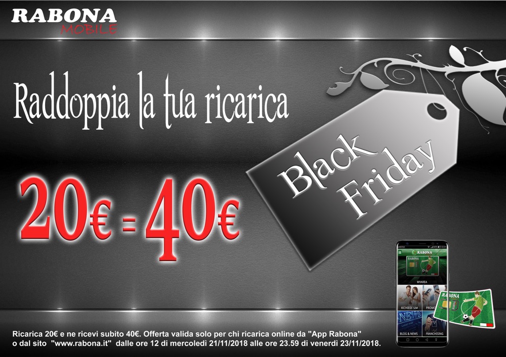 Black Friday di Rabona Mobile: ecco come raddoppiare le ricariche